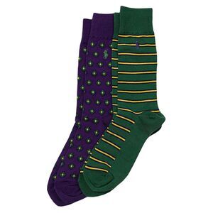 Polo Ralph Lauren Mens 2 Pack Foulard & Stripe Dress Socks Purple/Green - NWT